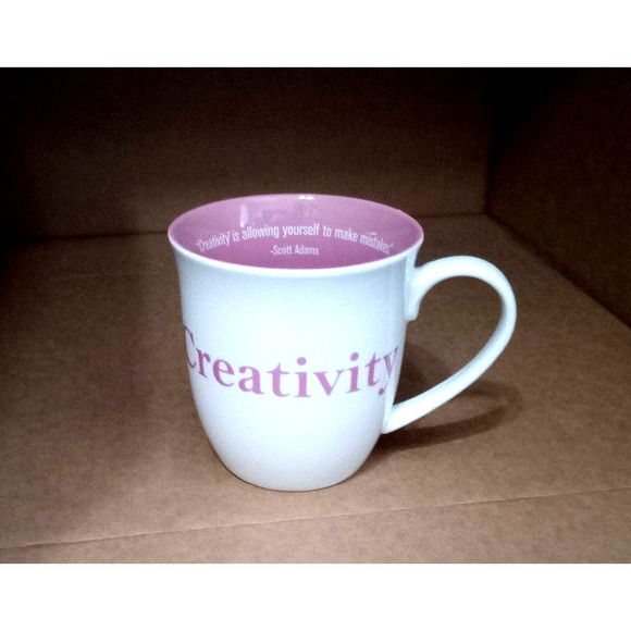 ECO ONE cup, with Creativity printed on one side. White and pink. - Picture 1 of 6